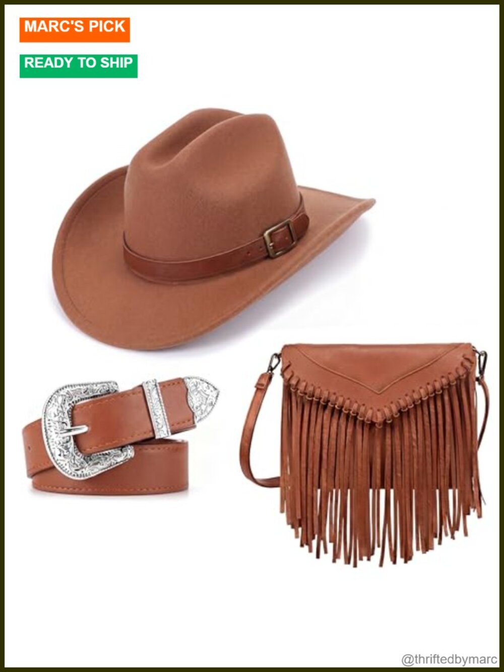 3 Pcs Women Cowgirl Outfit Western Hat Belt Tassel Purse